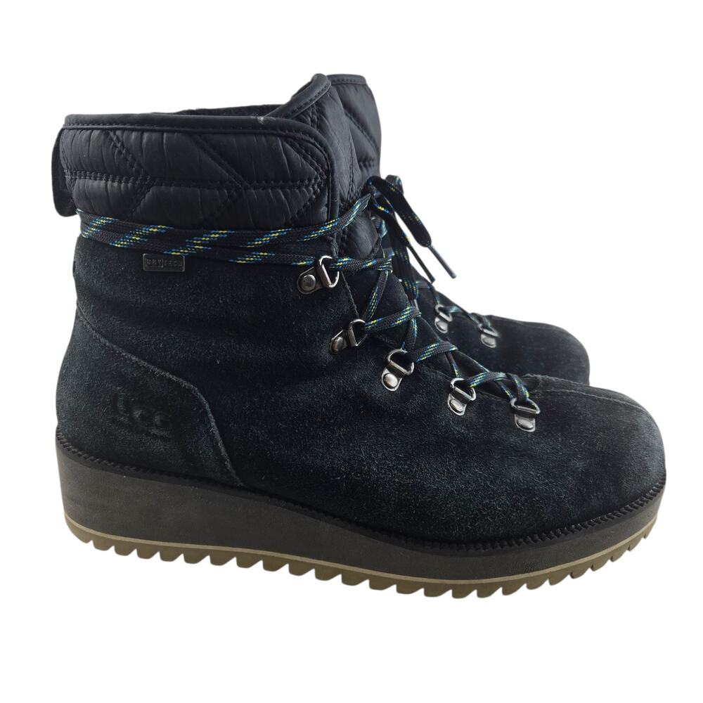 UGG Birch Ankle Boots Womens 9 Black Suede Waterproof Hiker Wedge Heel Outdoor‎